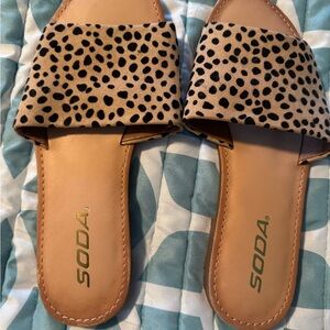 Soda Tan Sandals with Black Spots